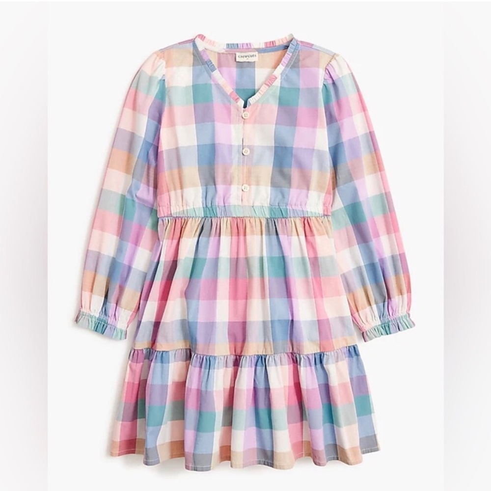 J. Crew Girls‎ Preppy Plaid Button Front Tiered Pastel Party Spring Dress 14